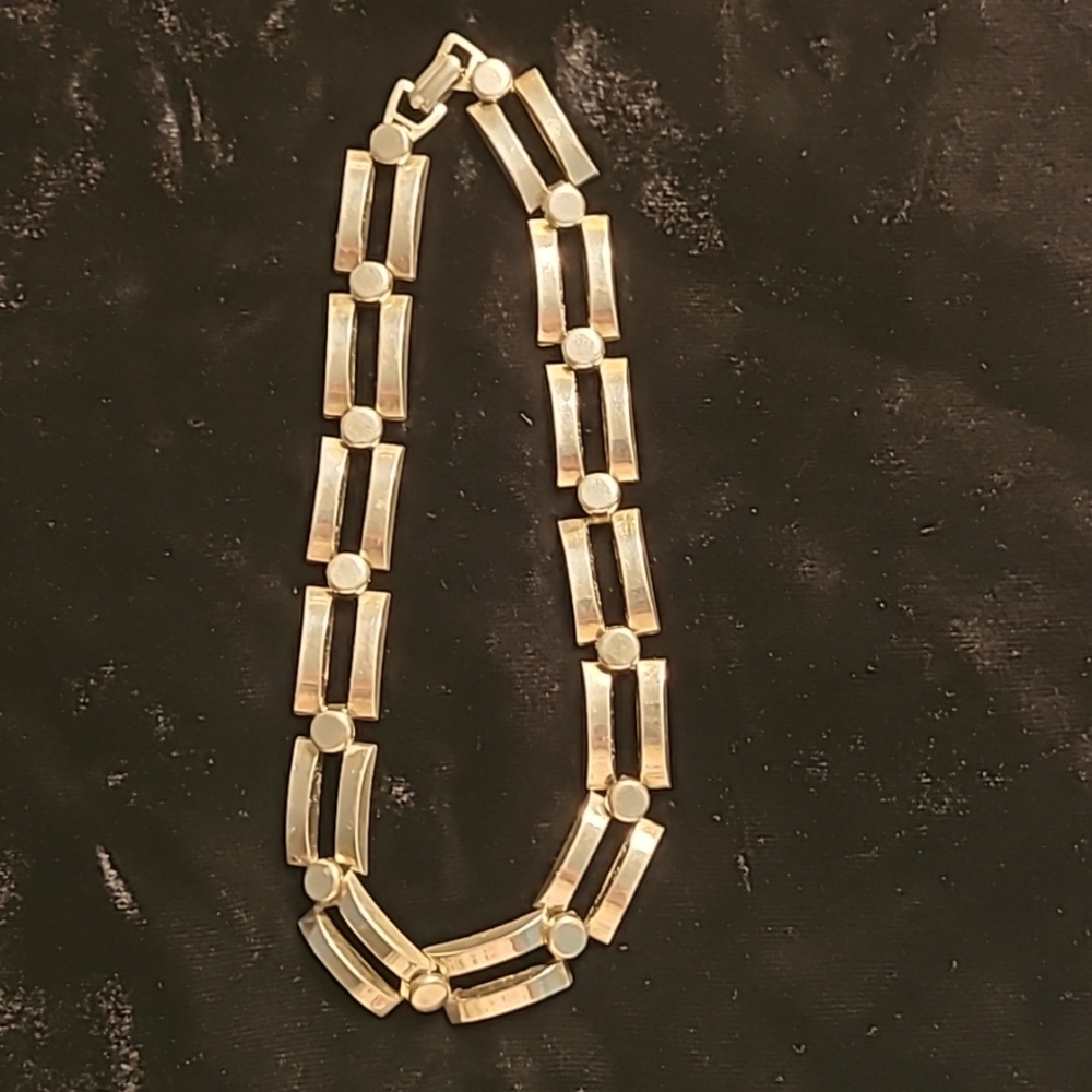 Vintage Panel Link Silvertone Choker